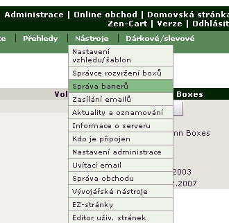 menu nástroje a správa banerů