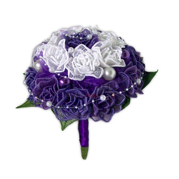 Vyšívané 3D svatební kytice fialová