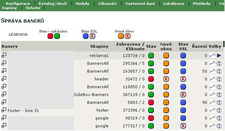 Administrace - správa banerů Administrace - správa banerů
